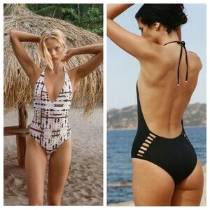 VITAMIN A Bianca Reversible Plunge Cutout One Piece Swimsuit in Sahara Black